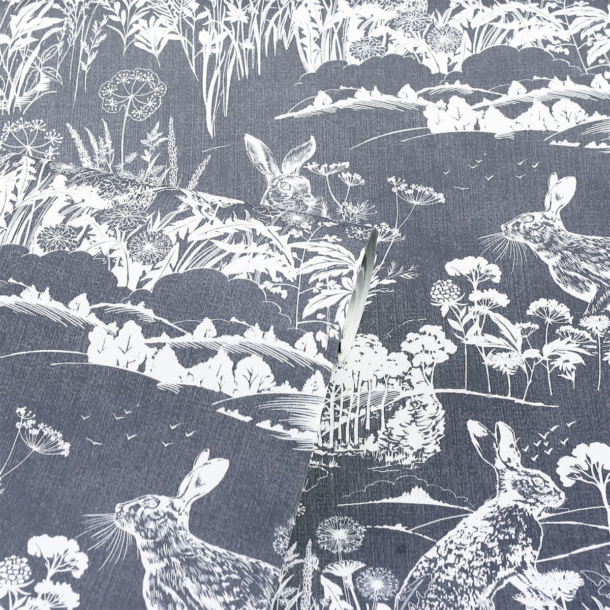 Meadow Hare Navy Wallpaper image 1