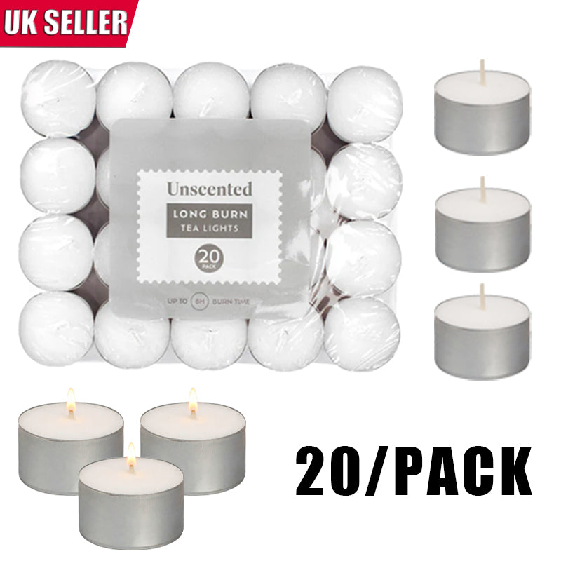 Tealight Candles 20 Pack White, Unscented 8 Hour Long Burn Time image 0