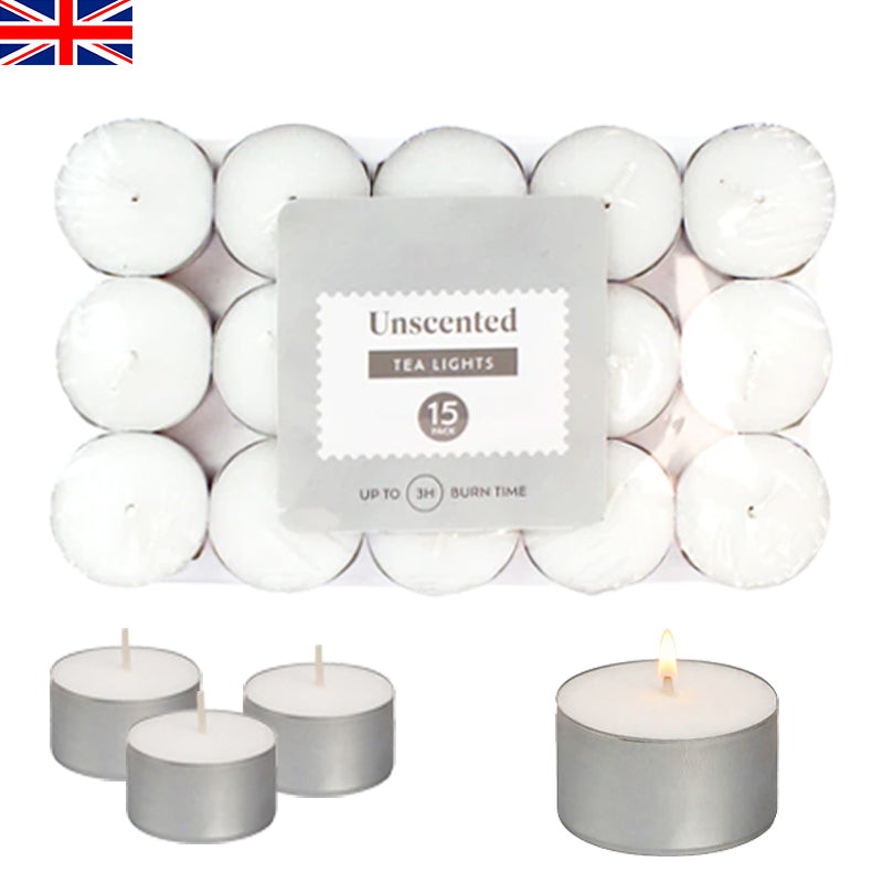 Tealight Candles 15 Pack White, Unscented 3 Hour Burn Time image 1