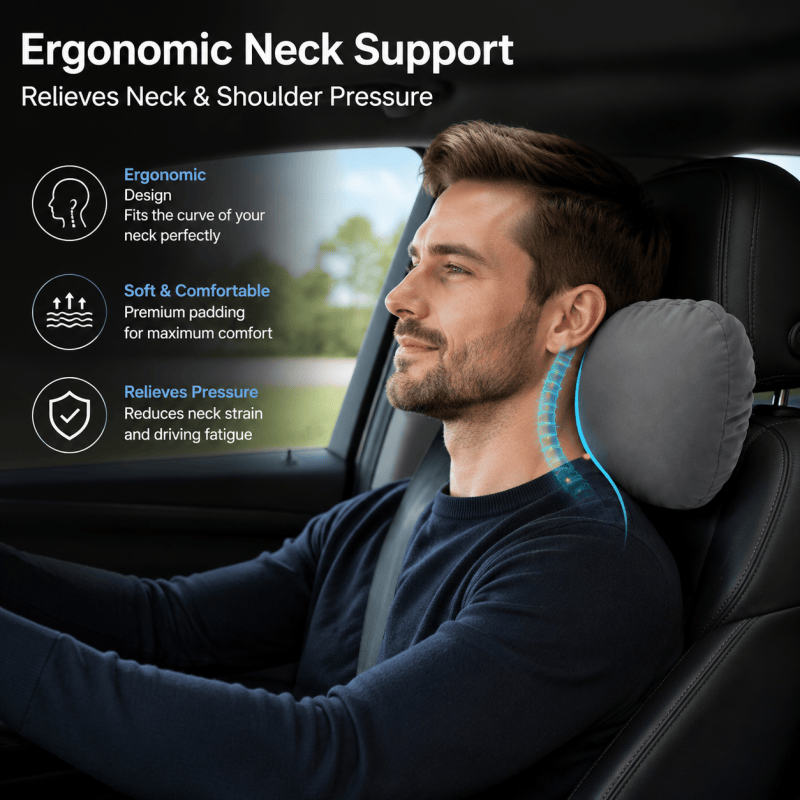 Car Headrest Pillow 2 Pack Grey, Ergonomic Neck Support Cushion for Driving image 2