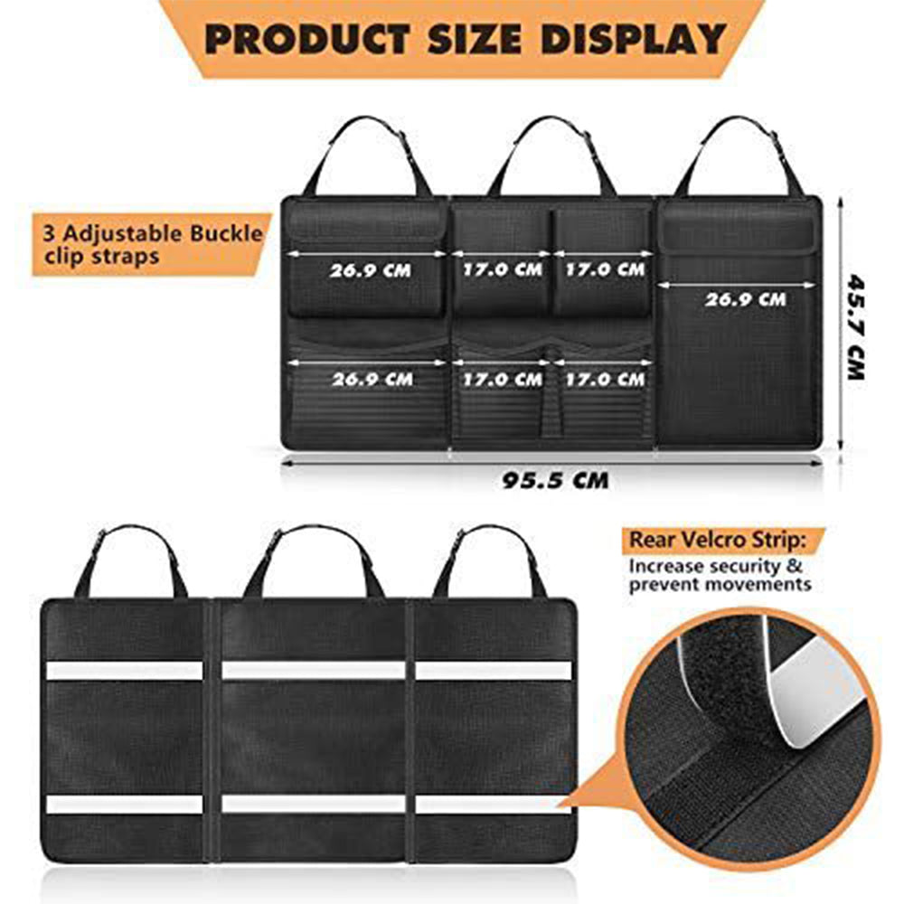 Car Seat Back Organiser Black, Detachable Storage Bag with Zips for SUVs and Vans image 4