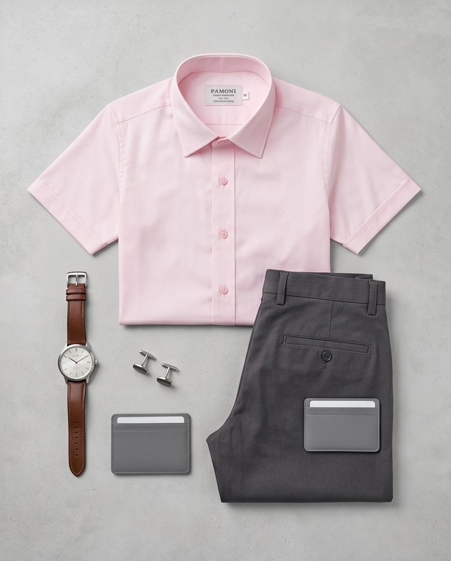 Soft Pink Fine Cotton Short-Sleeve Shirt