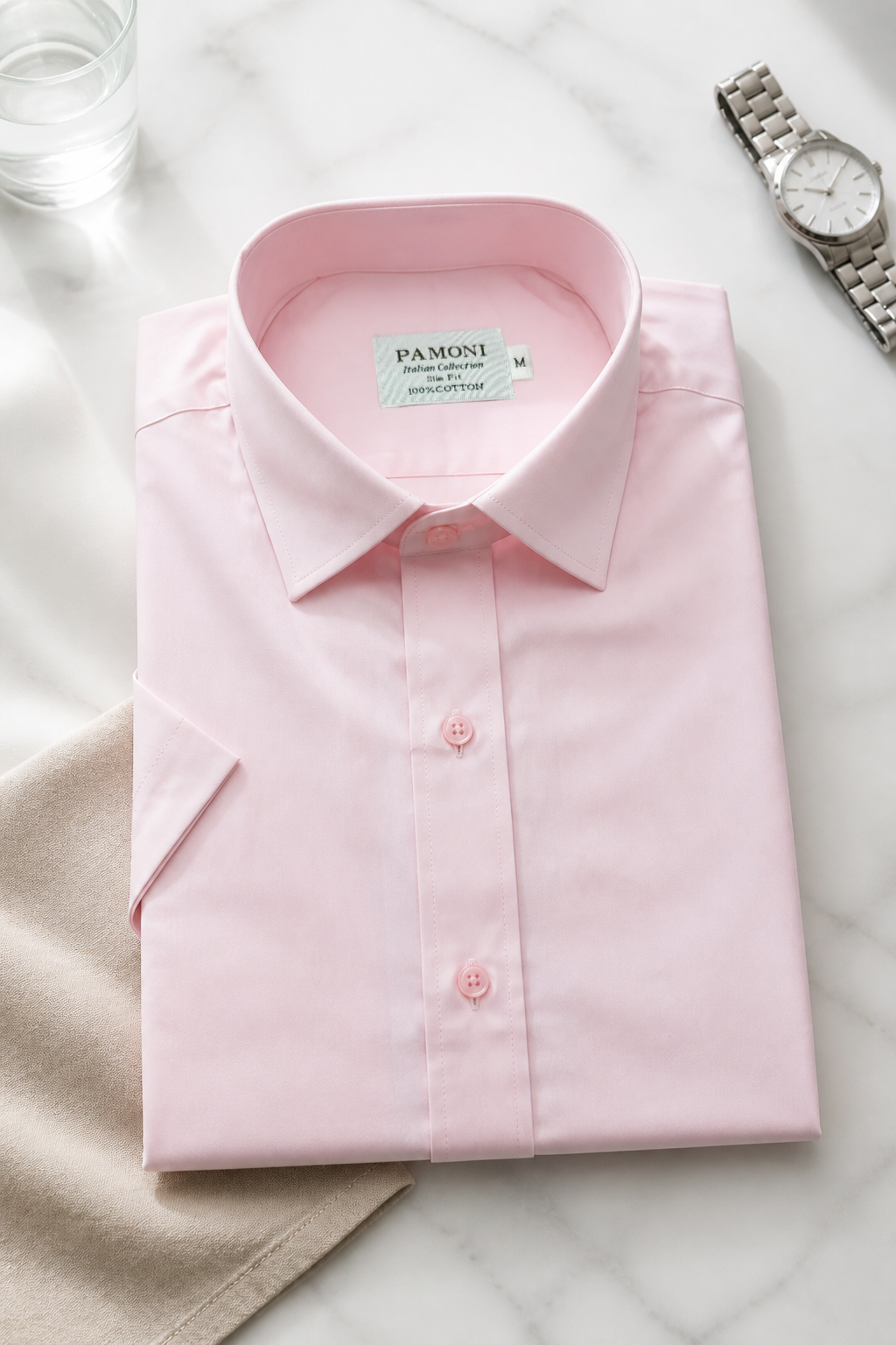 Soft Pink Fine Cotton Short-Sleeve Shirt