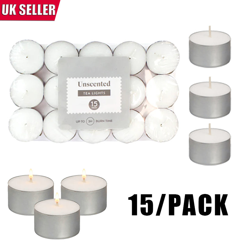 Tealight Candles 15 Pack White, Unscented 3 Hour Burn Time image 0
