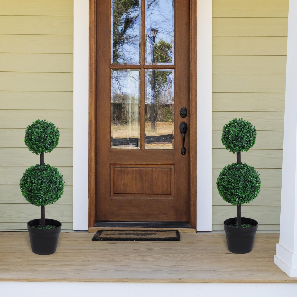 PE Set of 2 Artificial Boxwood Ball Topiary Plant Tree's Green image 1