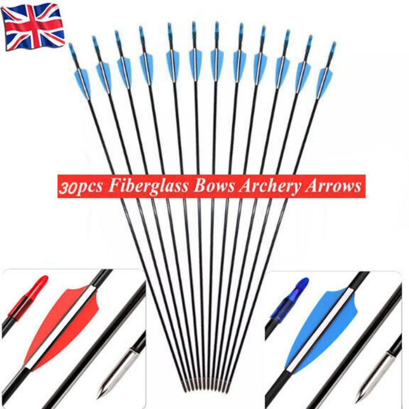30x Fiberglass Archery Arrows for Compound and Recurve Bow Target Shooting