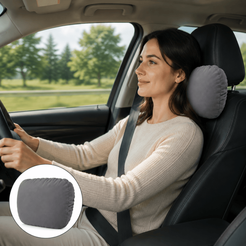 Car Headrest Pillow 2 Pack Grey, Ergonomic Neck Support Cushion for Driving image 4