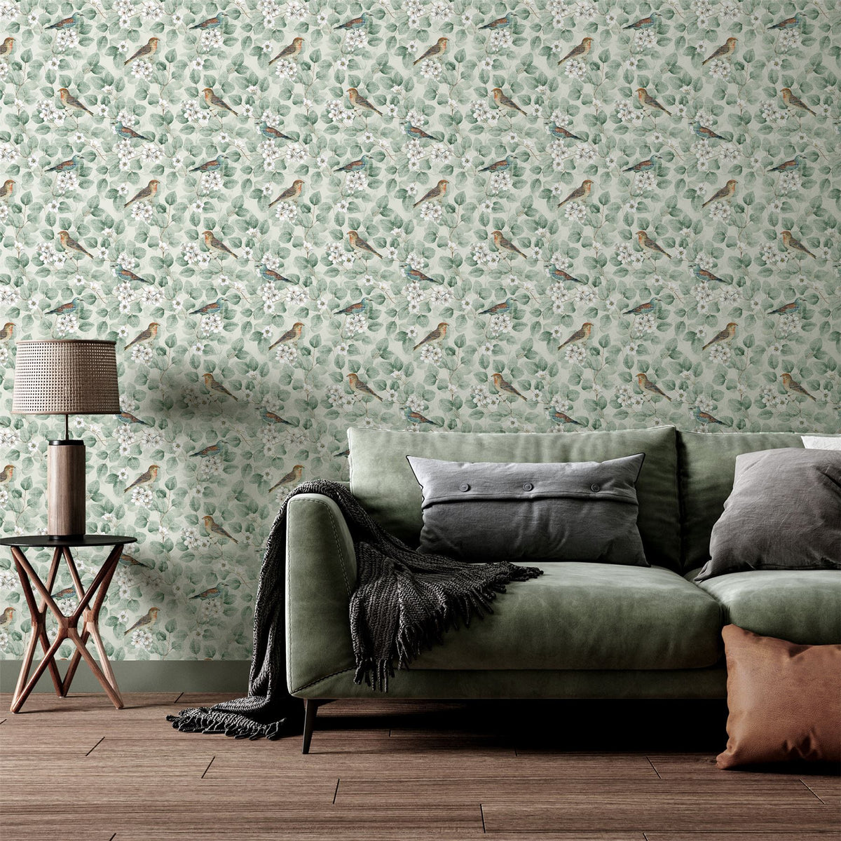 Birds & Blossoms Green Wallpaper image 5