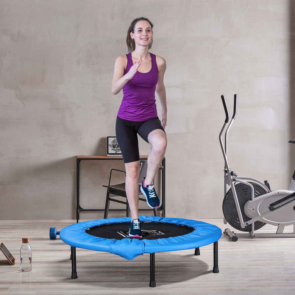 Foldable Mini Fitness Trampoline Exercise Rebounder Jumper, Blue