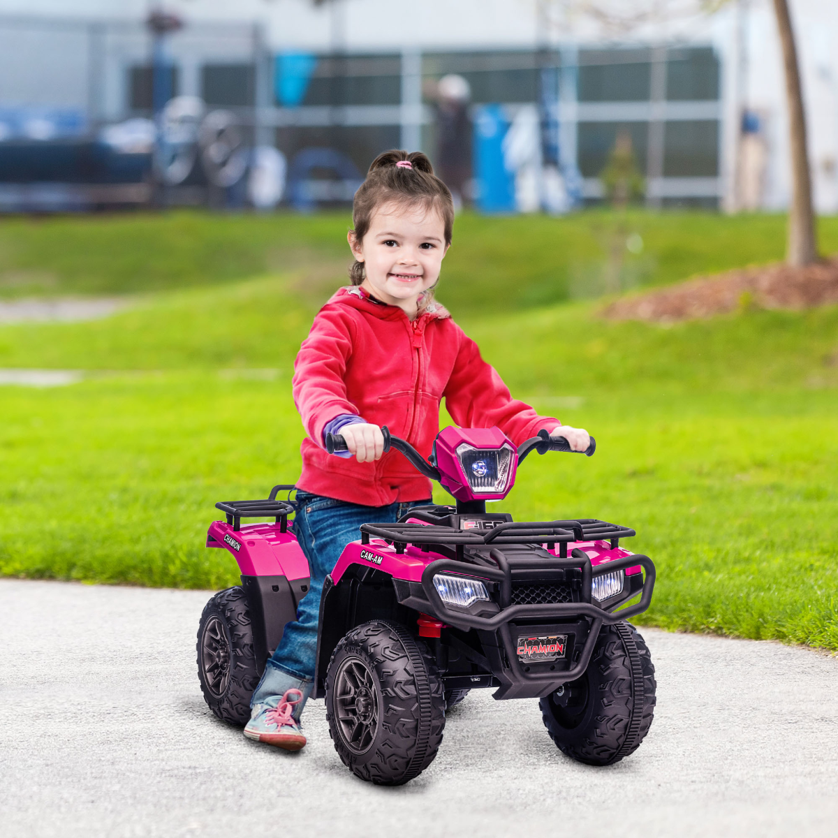 12V Electric Quad Bike for Kids with LED Headlights, Music - Pink