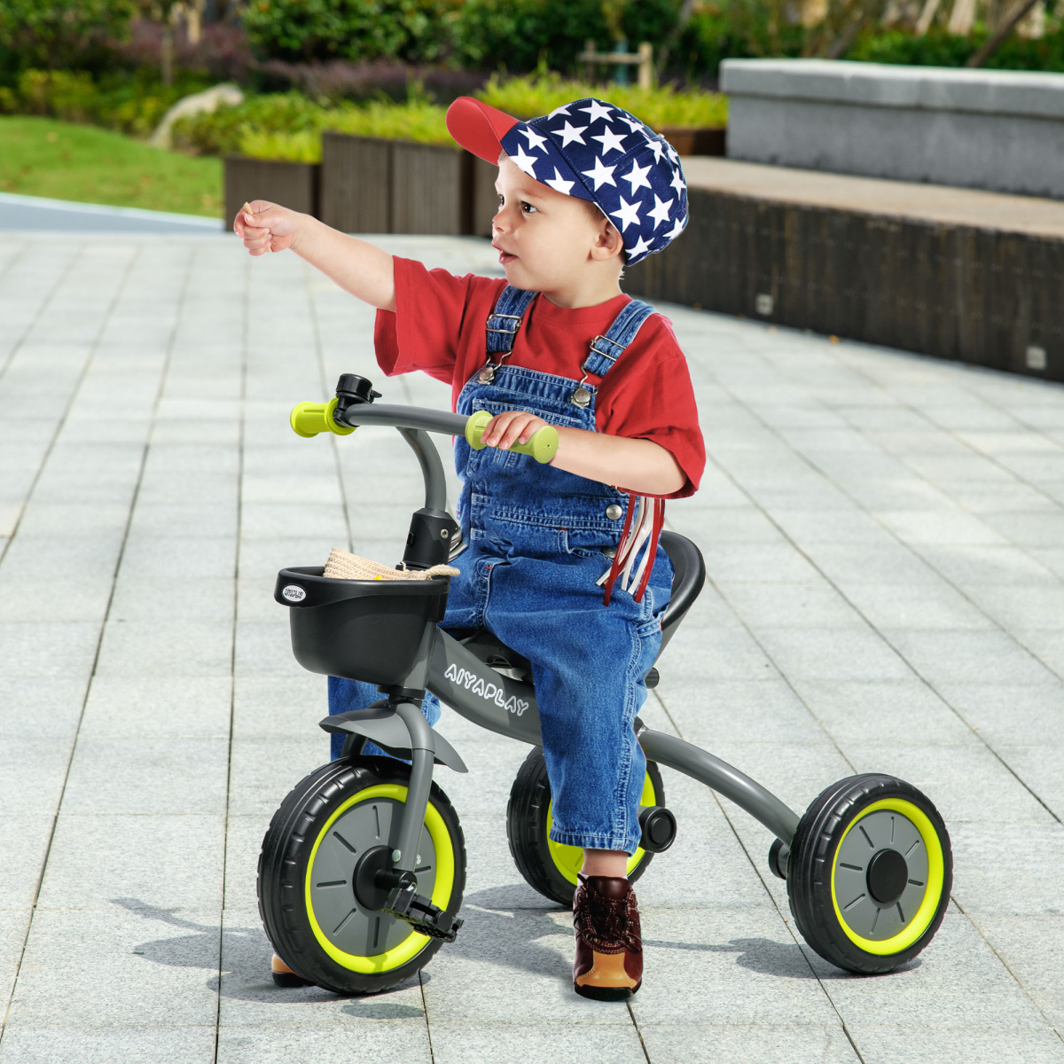 Aiyaplay Trike with Adjustable Seat Basket Kids Tricycle for 2-5 Years Old Black