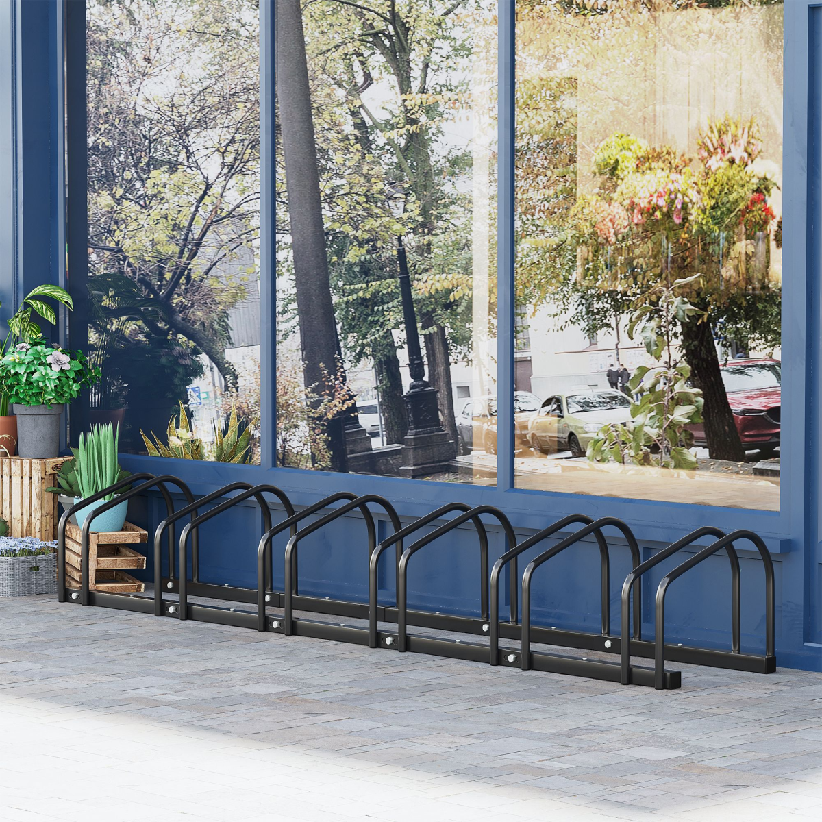 6 Bike Parking Rack Locking Storage Stand Holder Floor Wall Mount Black