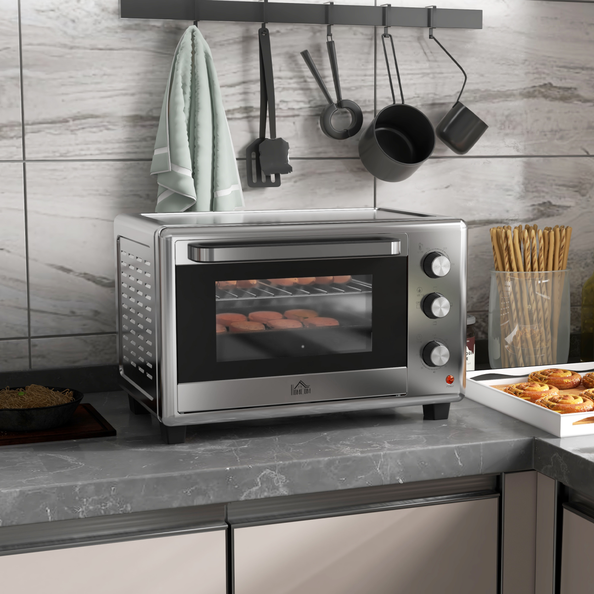 30L Mini Oven with Adjustable Temperature, 60 Min Time 1600W, Silver