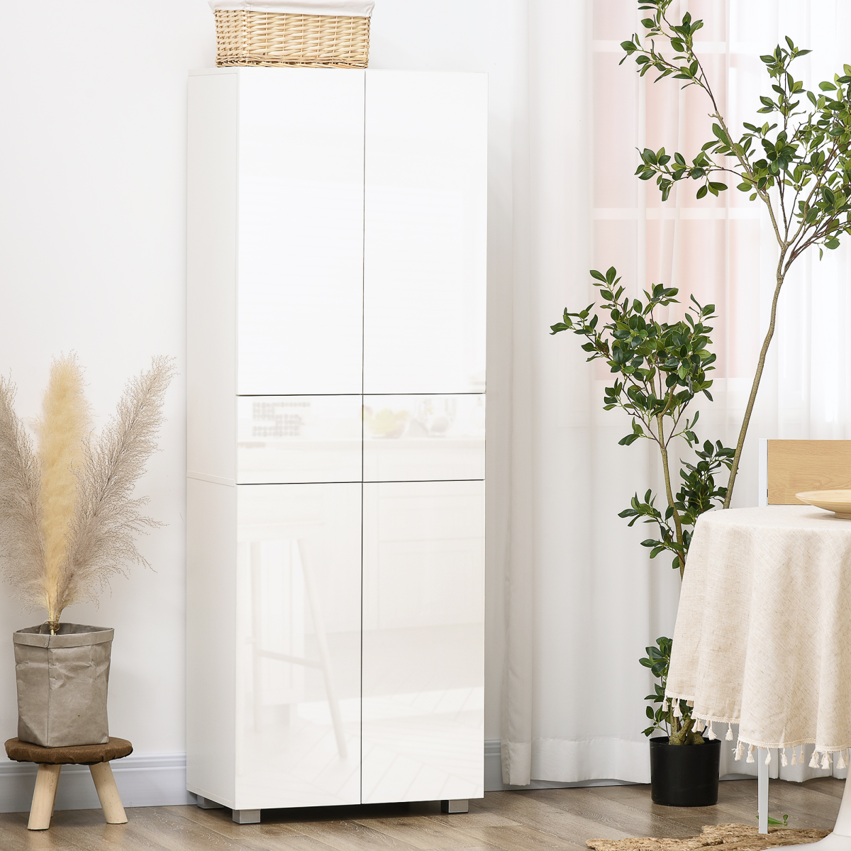4-Door Kitchen Cupboard Freestanding Storage Cabinet w/ Shelves and