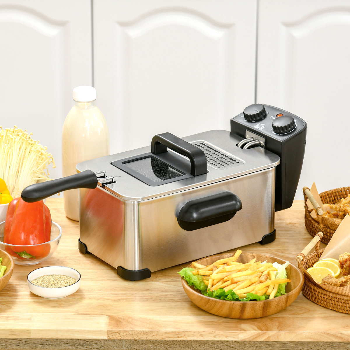 3 Litre Deep Fat Fryer with Adjustable Temperature, 60min Timer, 2000W