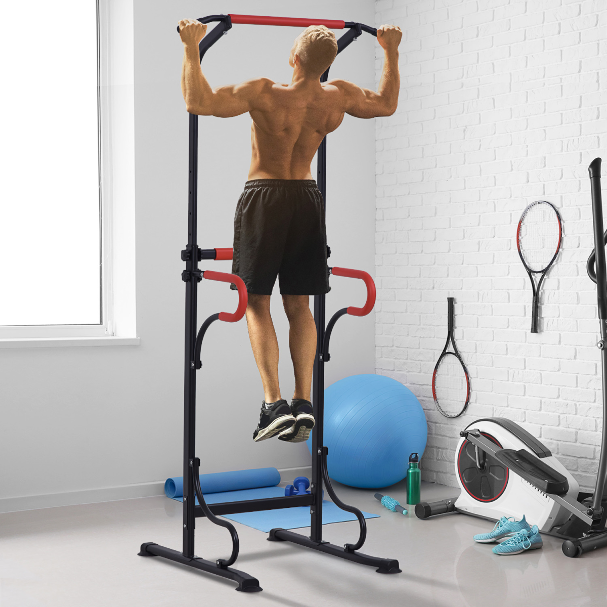 Steel Multi-Use Exercise Power Tower Station Adjustable Height with Grips