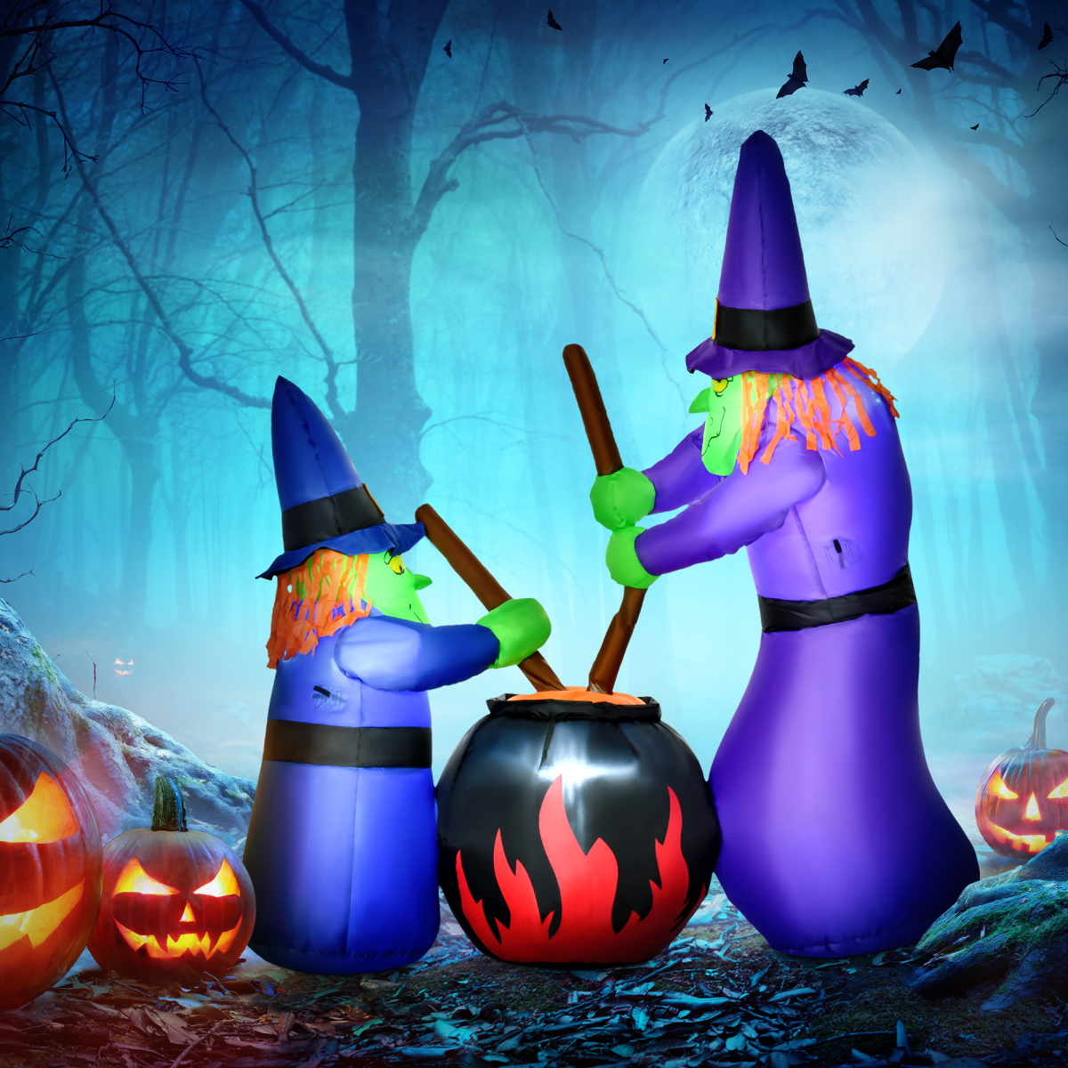 1.8m Inflatable Halloween Lawn Deco with LED Witches Around A Black