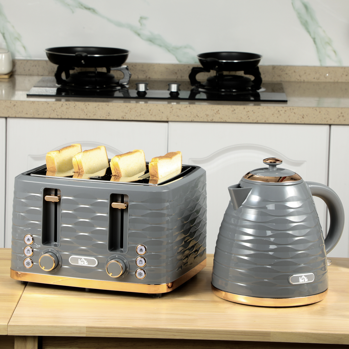 Kettle and Toaster Set 1.7L Rapid Boil Kettle and 4 Slice Toaster Grey