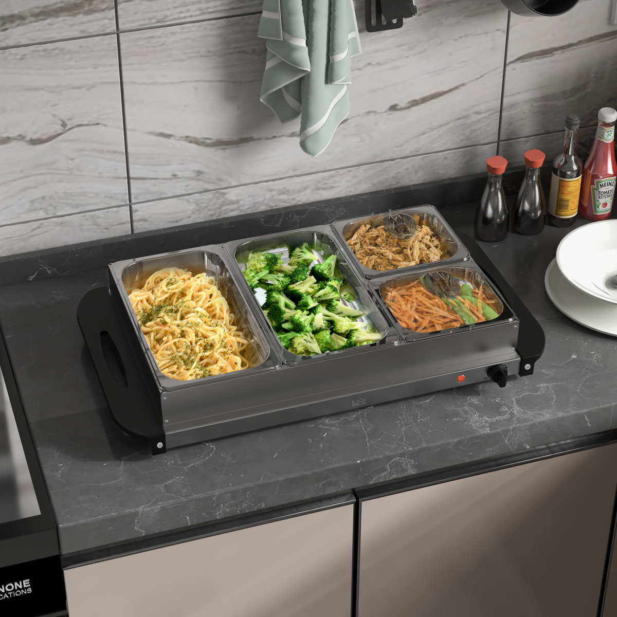 4 Tray Electric Food Warmer Buffet Server with Adjustable Temp 300W
