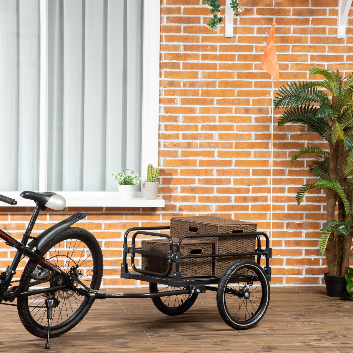 Bike Trailer Wagon Bicycle Cargo Trailer with Suspension, 2 Wheels, Black