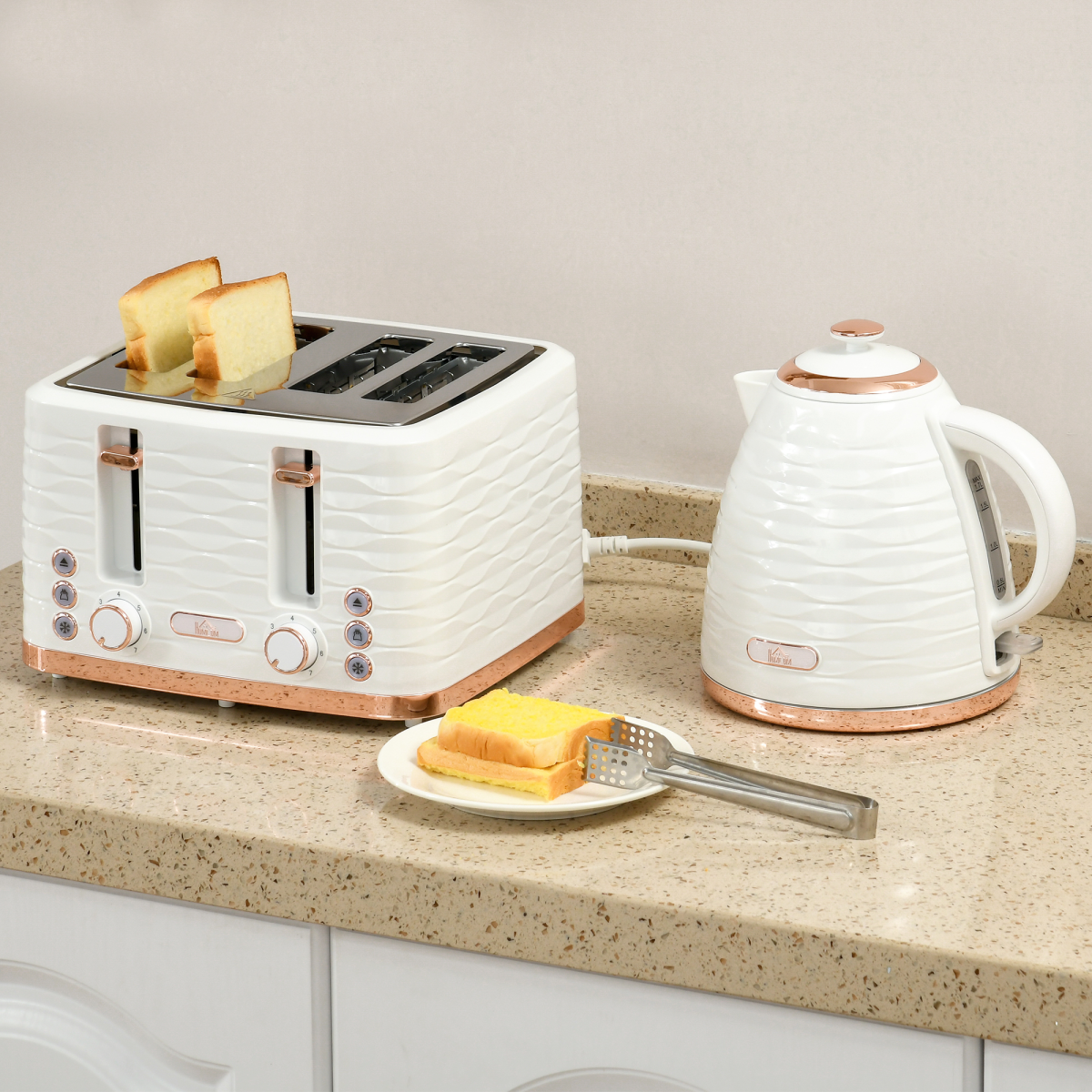 Kettle and Toaster Set 1.7L Rapid Boil Kettle and 4 Slice Toaster White
