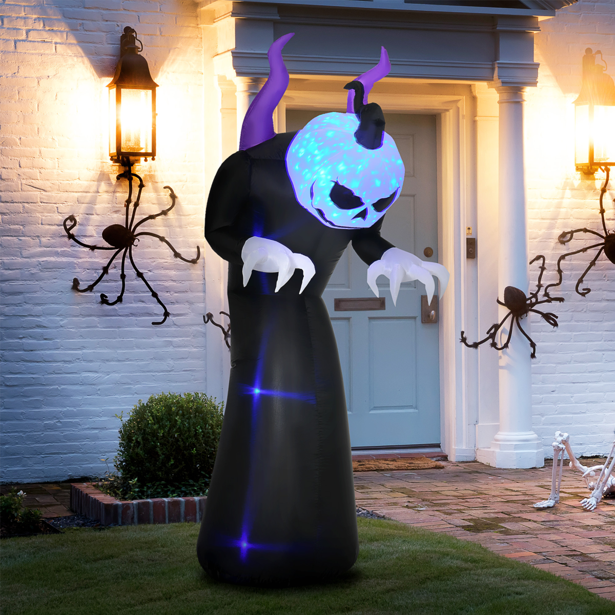 7ft Inflatable Halloween Ghost Horns Blow-Up Outdoor LED Display Flame