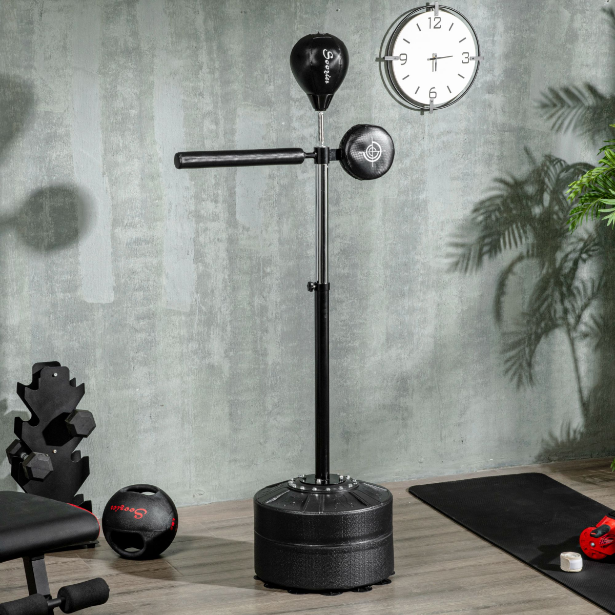 Adjustable Speed Bag, Boxing Bag with Stand, Reflex Bar, Black