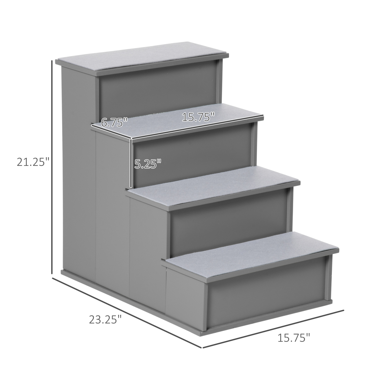 Pet Stairs 15.75" L x 23.25" W x 21.25" H, Grey