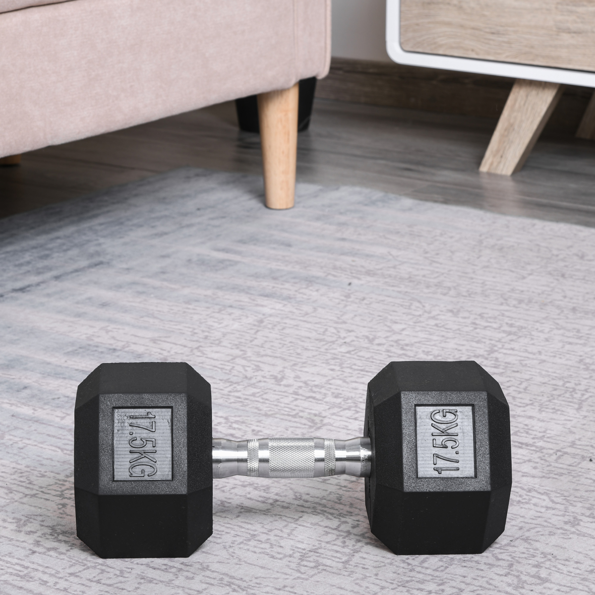 17.5KG Single Rubber Hex Dumbbell Portable Hand Weights Home Gym
