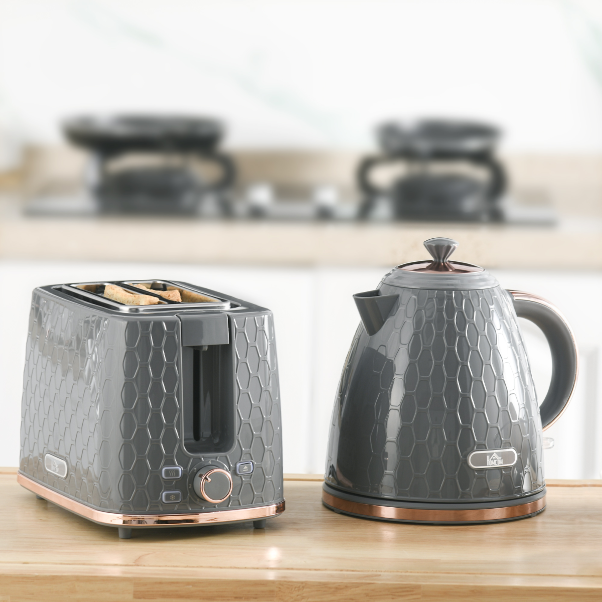 Kettle and Toaster Set 1.7L Fast Boil Kettle and 2 Slice Toaster Set Grey
