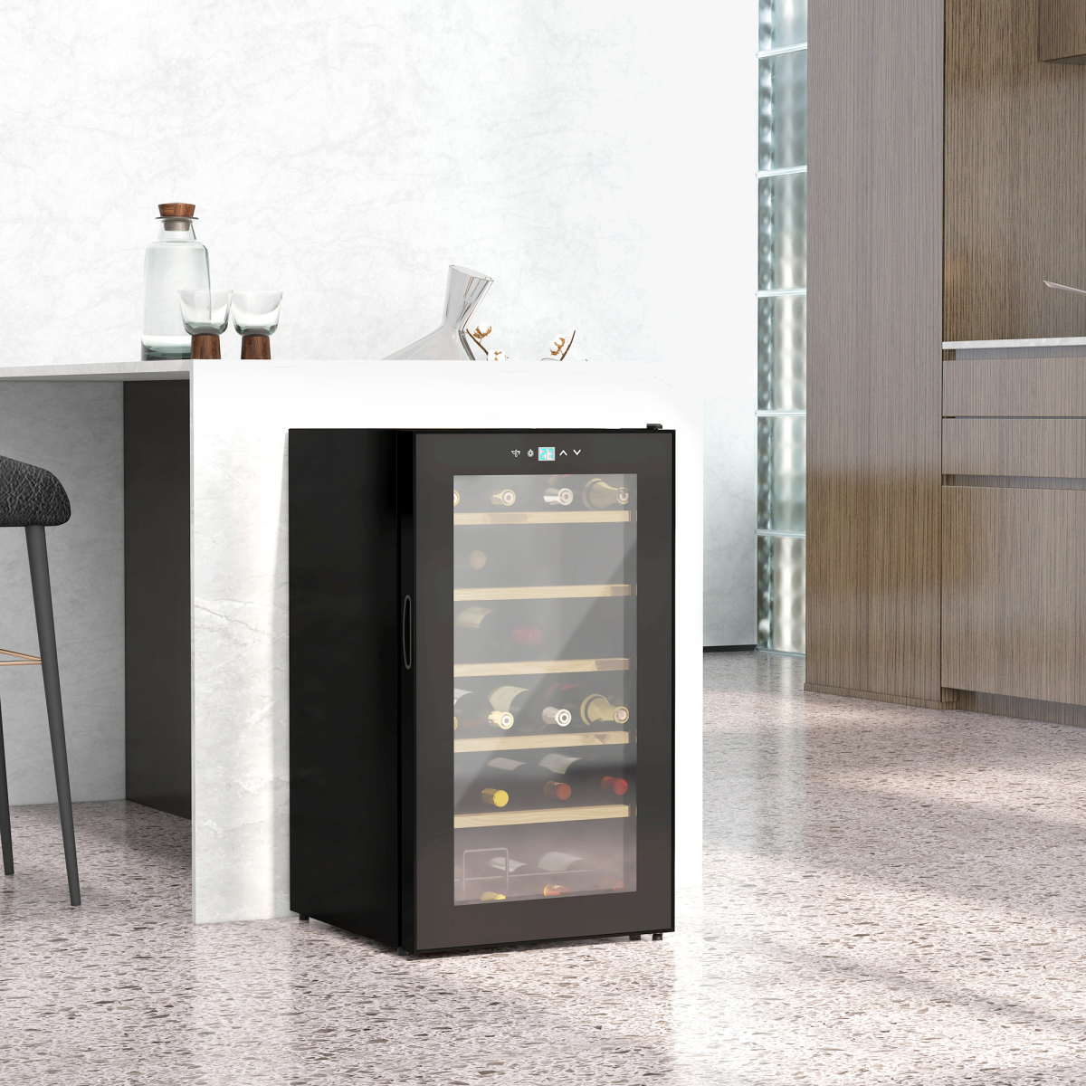 24 Bottles Wine Fridge with Glass Door Digital Touch Screen Control LED