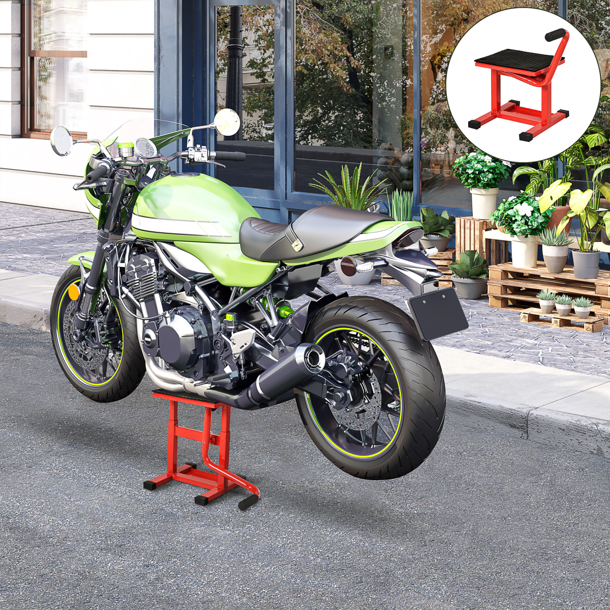 Steel Motorbike Jack Lift Rubber Platform Crank Lift Repair Table Durhand