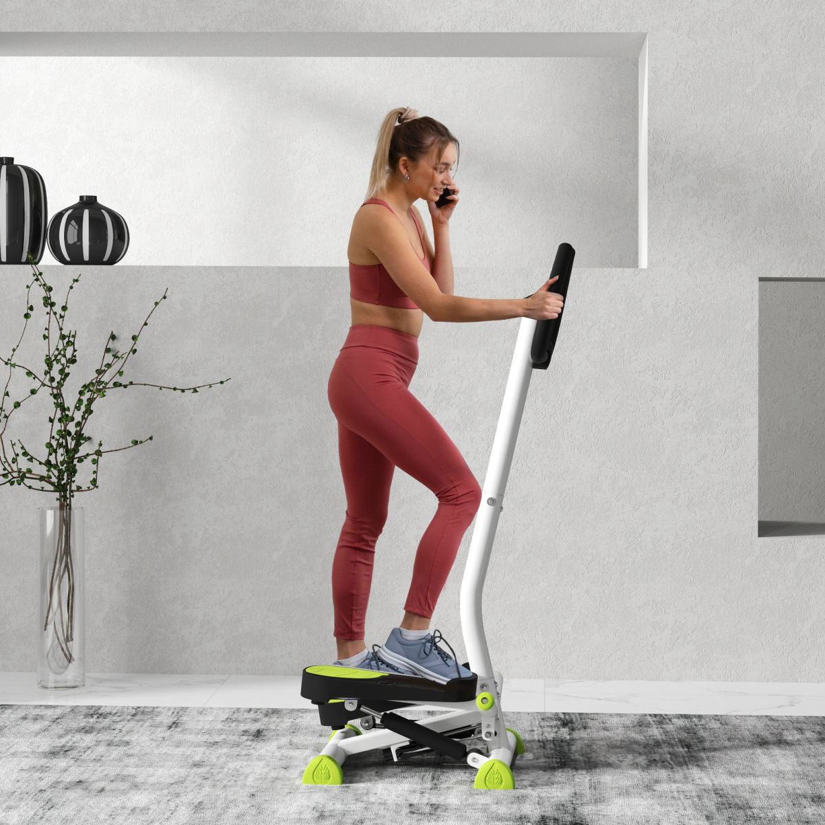 Adjustable Stepper Aerobic Ab Exercise Machine LCD Screen Handle, White