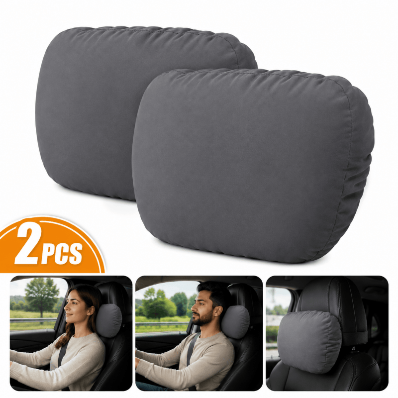 Car Headrest Pillow 2 Pack Grey, Ergonomic Neck Support Cushion for Driving image 0