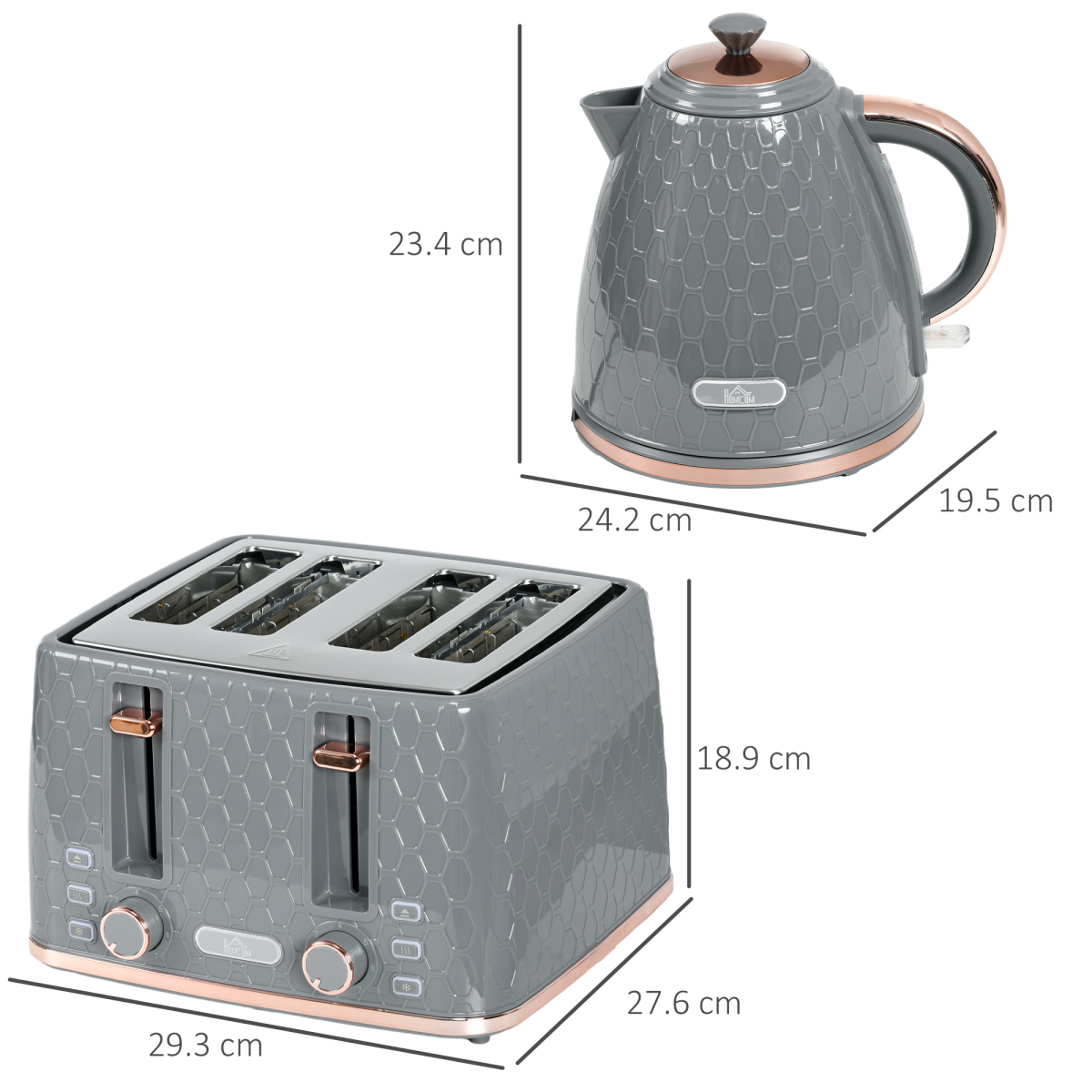 1.7L Kettle and Toaster Set with Defrost, Reheat and Crumb Tray, Grey