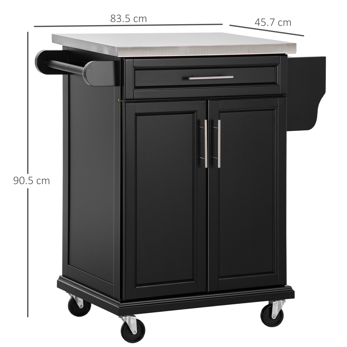 Rolling Kitchen Cart Storage Trolley with Drawer Towel Rail Steel Black