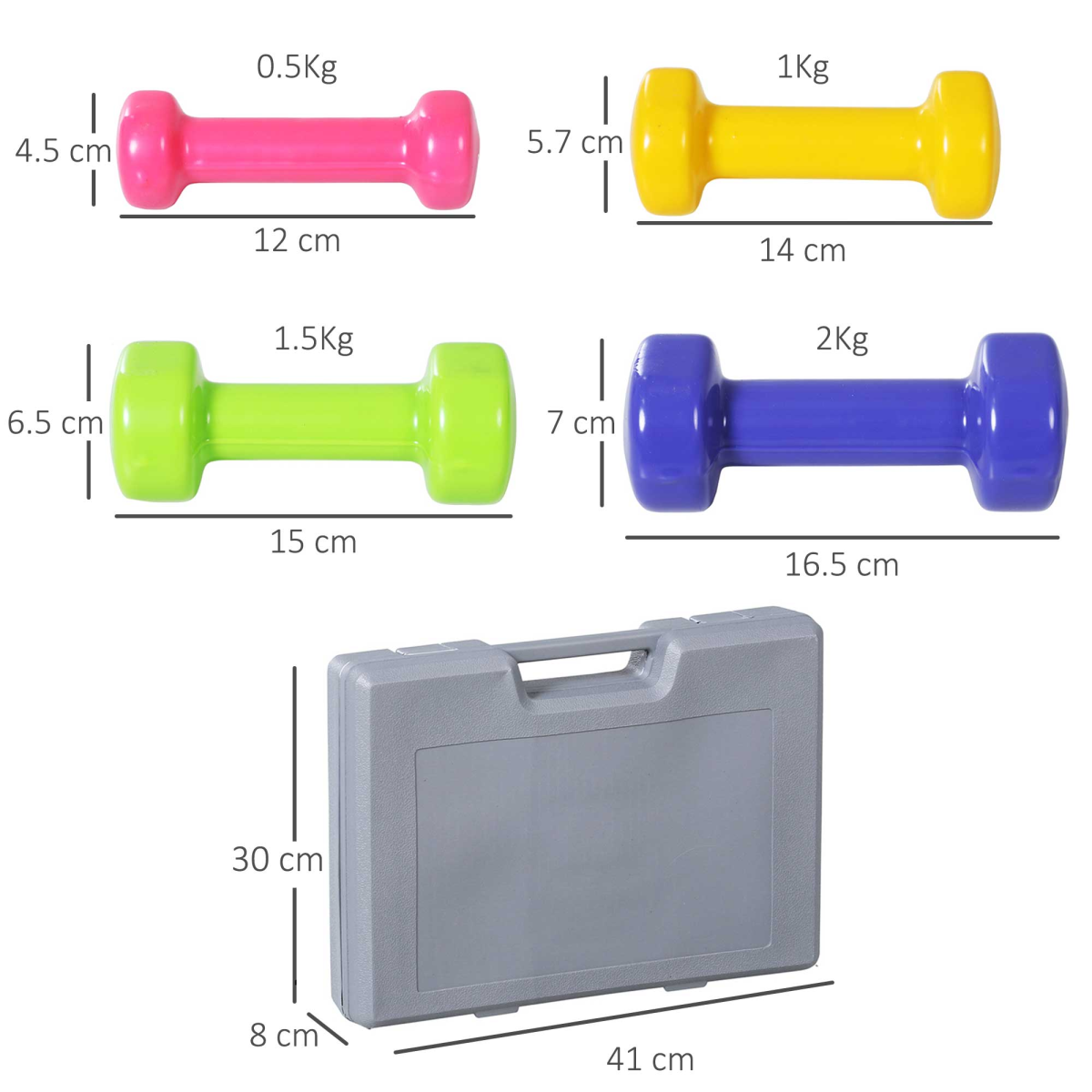 10kg Colourful Dumbbell Weights Set Home Exercising Toning with Case Gym