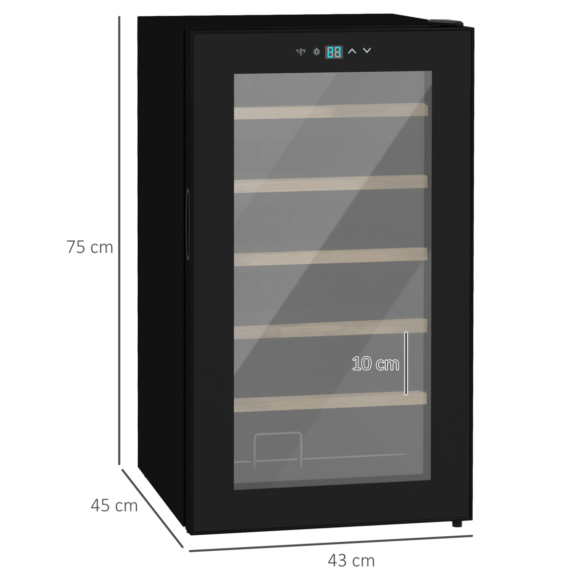 24 Bottles Wine Fridge with Glass Door Digital Touch Screen Control LED