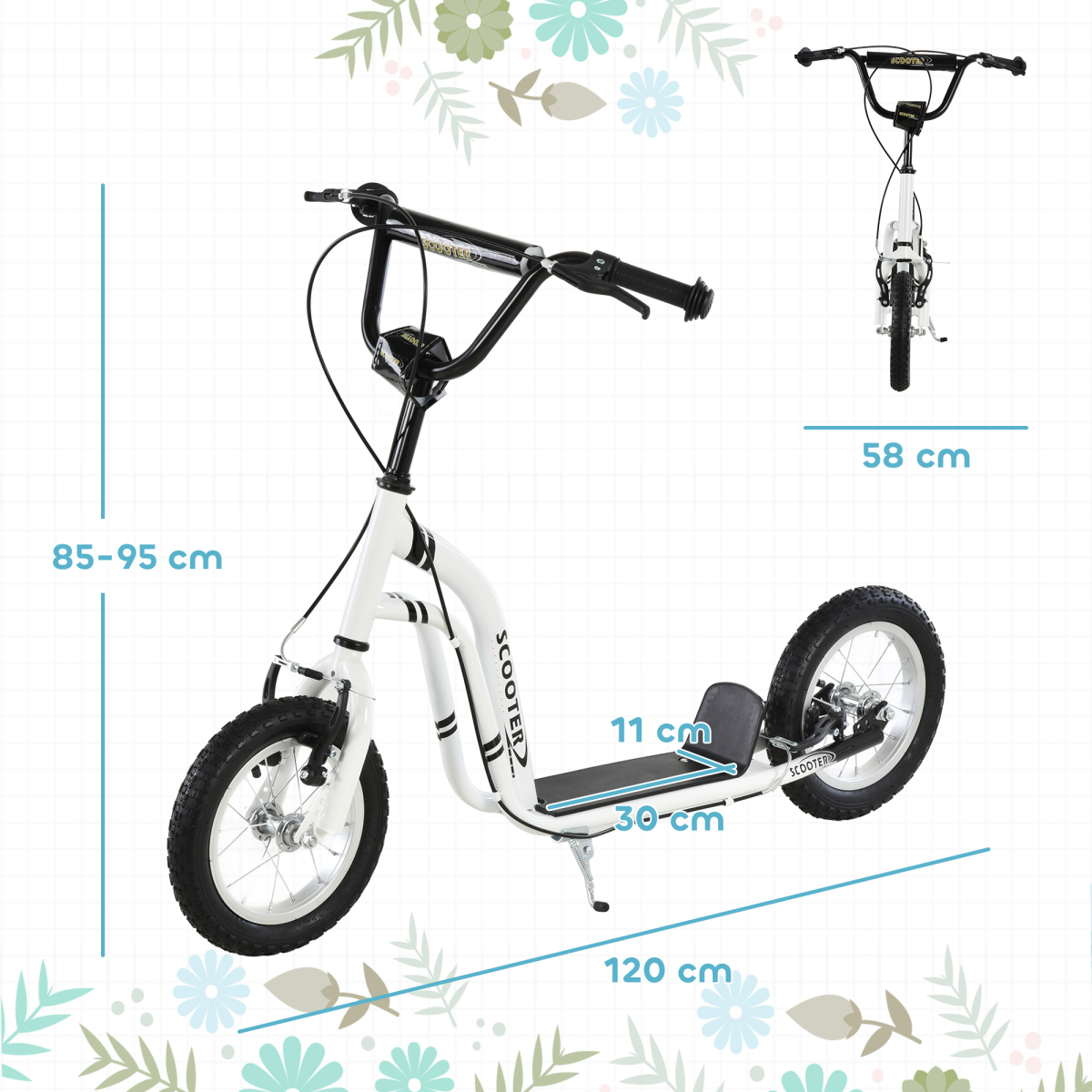 Dual Brakes Kick Scooter 12-Inch Inflatable Wheel Ride On Toy