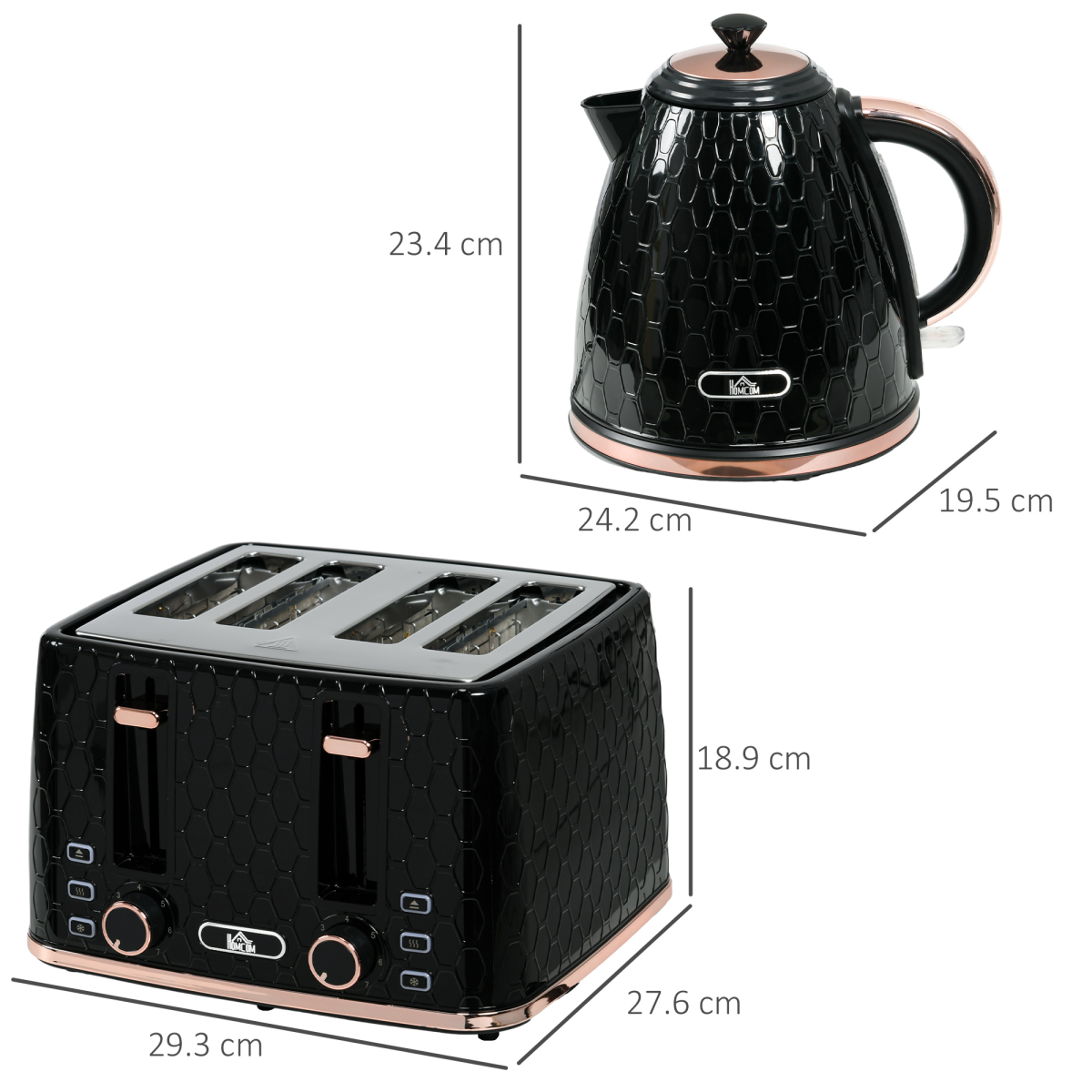 1.7L Kettle and Toaster Set with Defrost, Reheat and Crumb Tray, Black