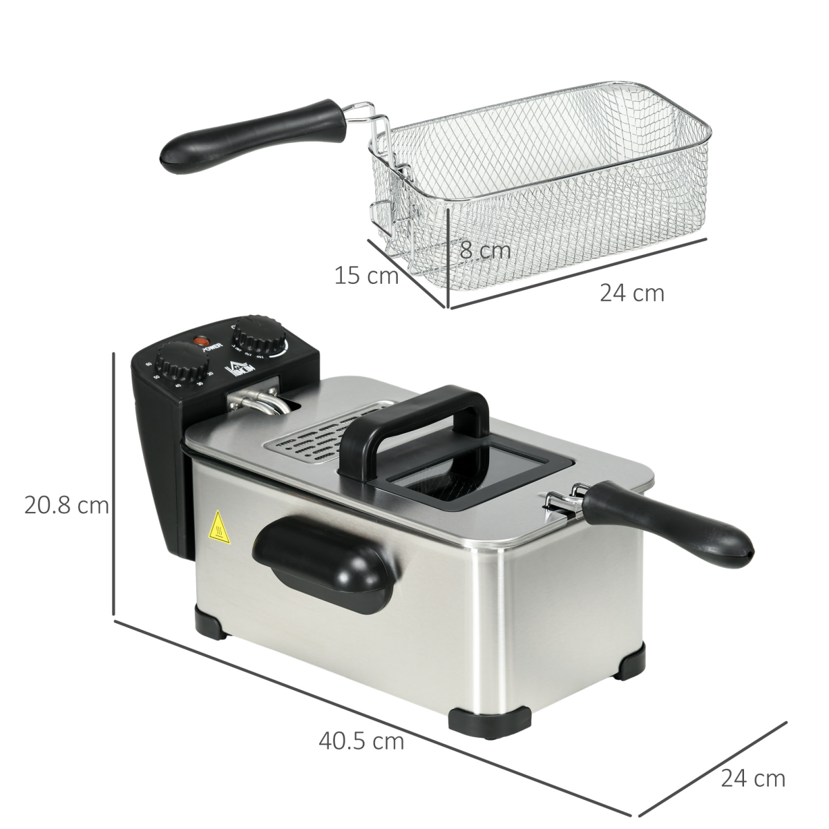 3 Litre Deep Fat Fryer with Adjustable Temperature, 60min Timer, 2000W