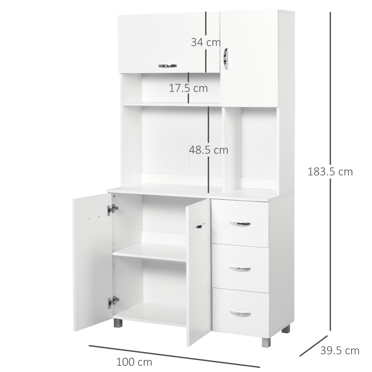 Freestanding Kitchen Storage Cabinet w/ Cupboard Cabinets Drawers Handles