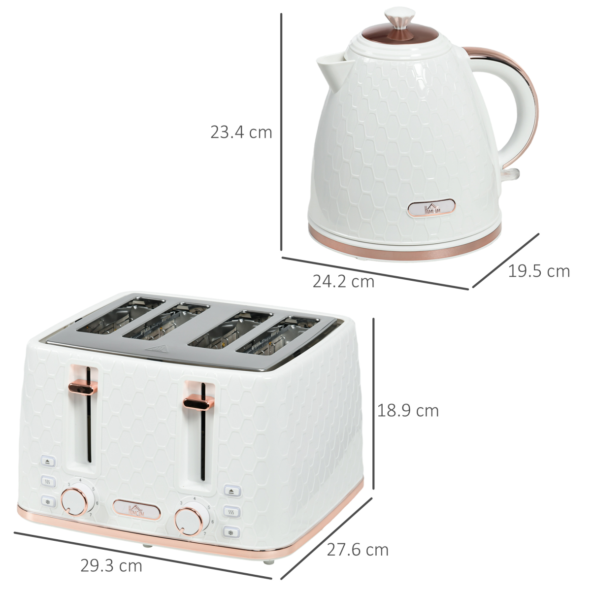 1.7L Kettle and Toaster Set with Defrost, Reheat and Crumb Tray, White