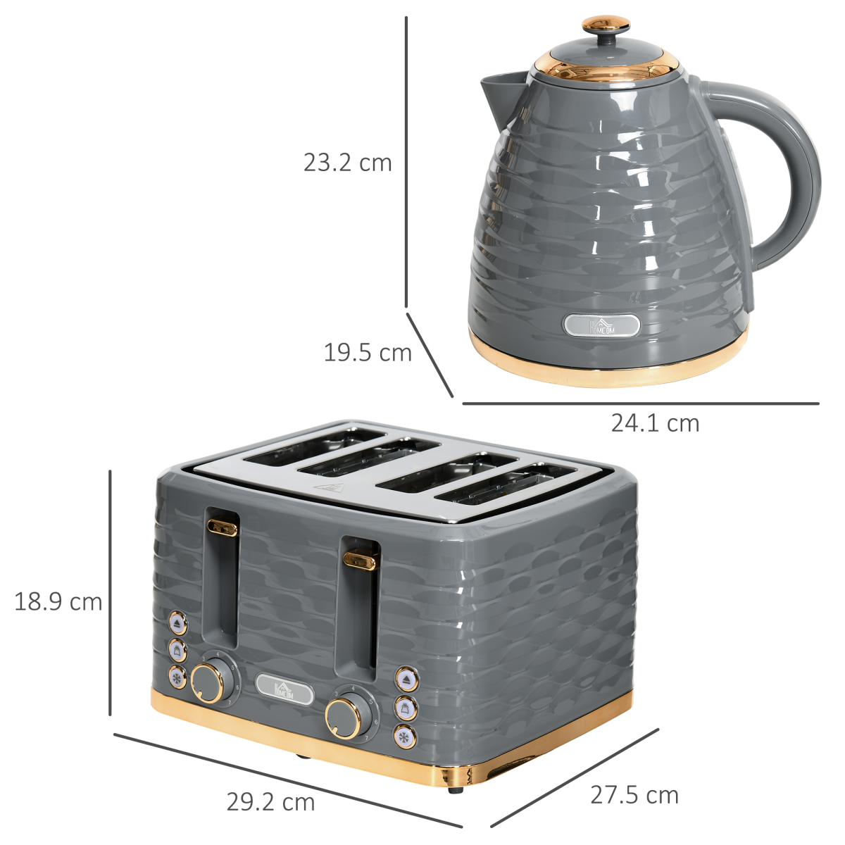 Kettle and Toaster Set 1.7L Rapid Boil Kettle and 4 Slice Toaster Grey
