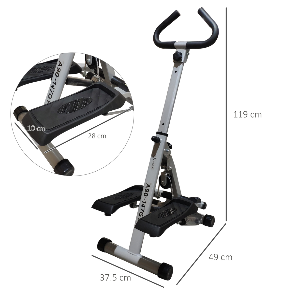 Foldable Stepper Adjustable Step Machine with Handlebar LCD Display, Grey