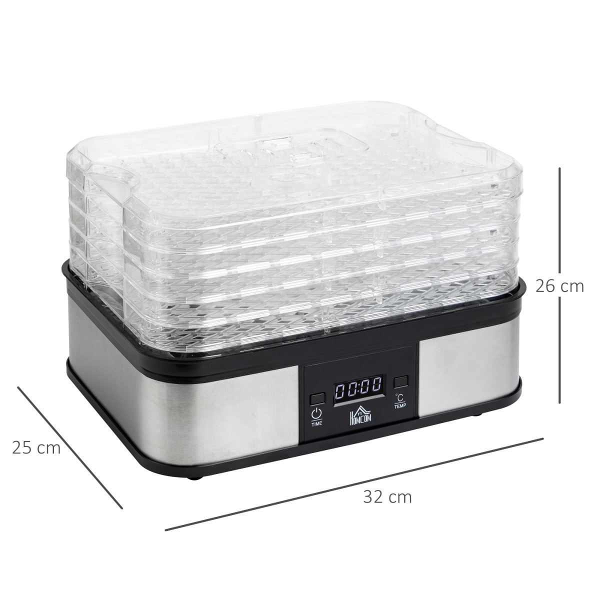 5 Tier Food Dehydrator 245W Stainless Steel Food Dryer Machine Timer LCD