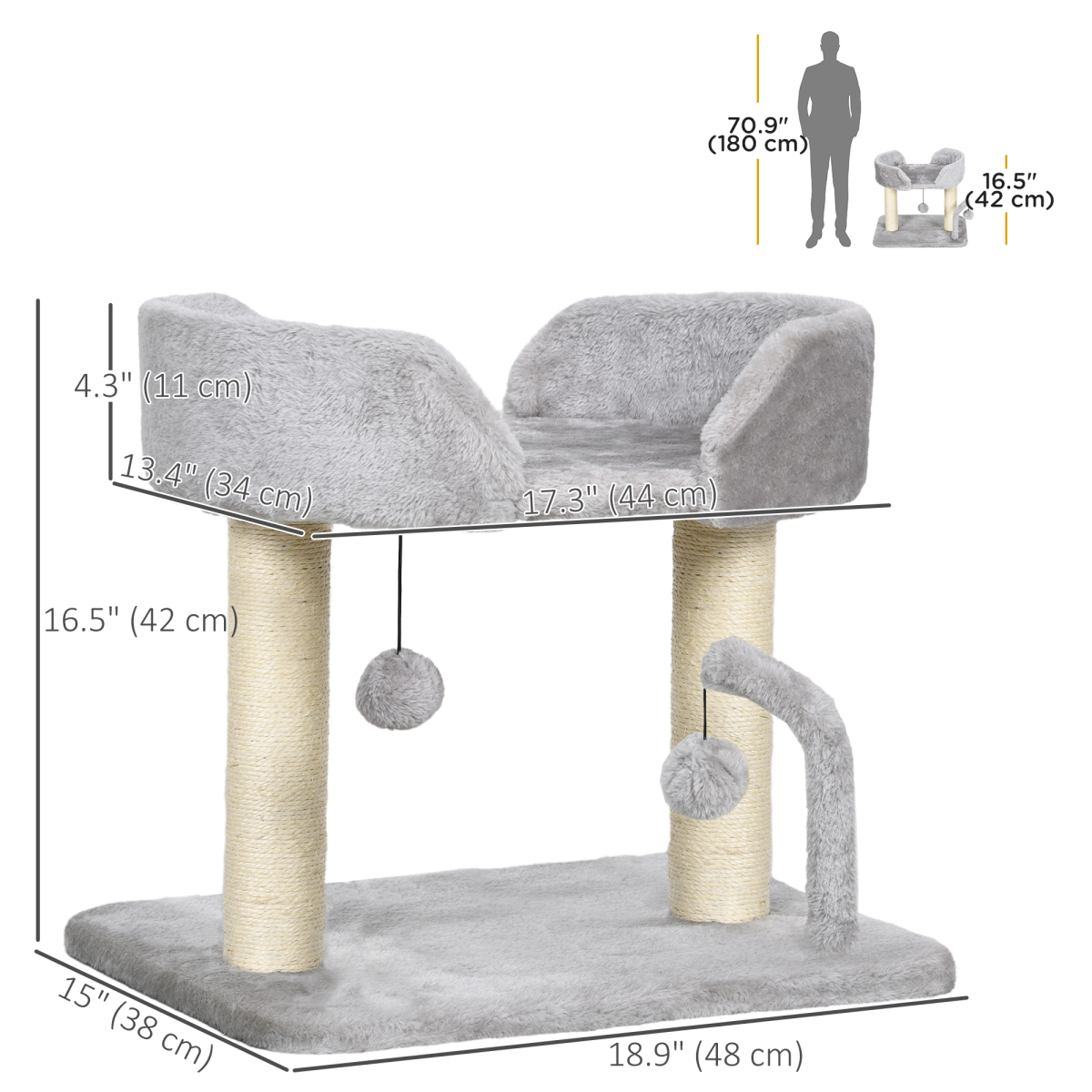 Cat Tree 48 x 38 x 42cm, Light Grey