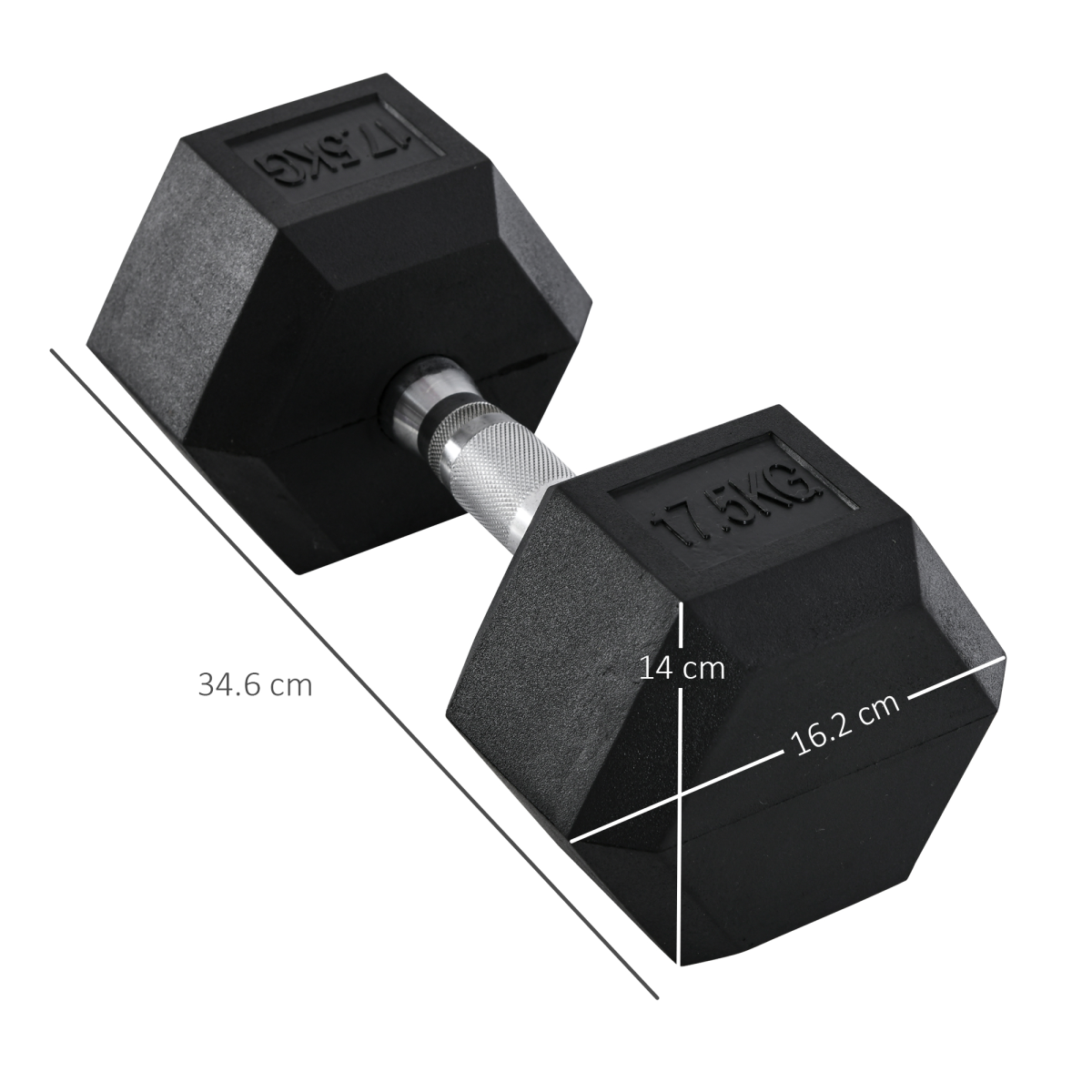 17.5KG Single Rubber Hex Dumbbell Portable Hand Weights Home Gym