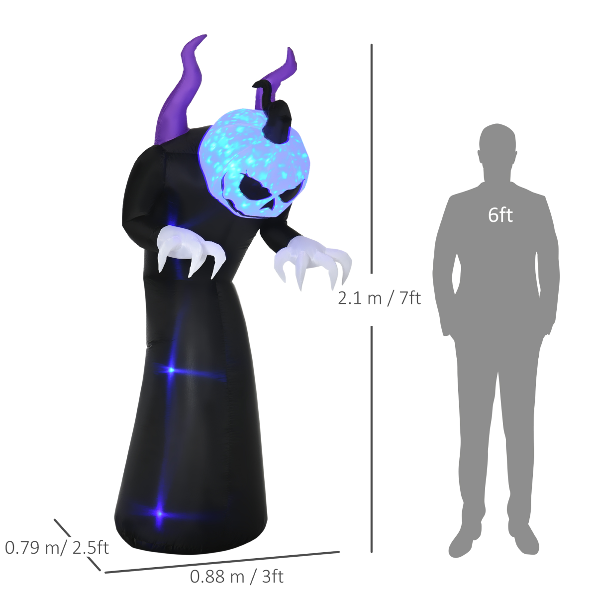 7ft Inflatable Halloween Ghost Horns Blow-Up Outdoor LED Display Flame
