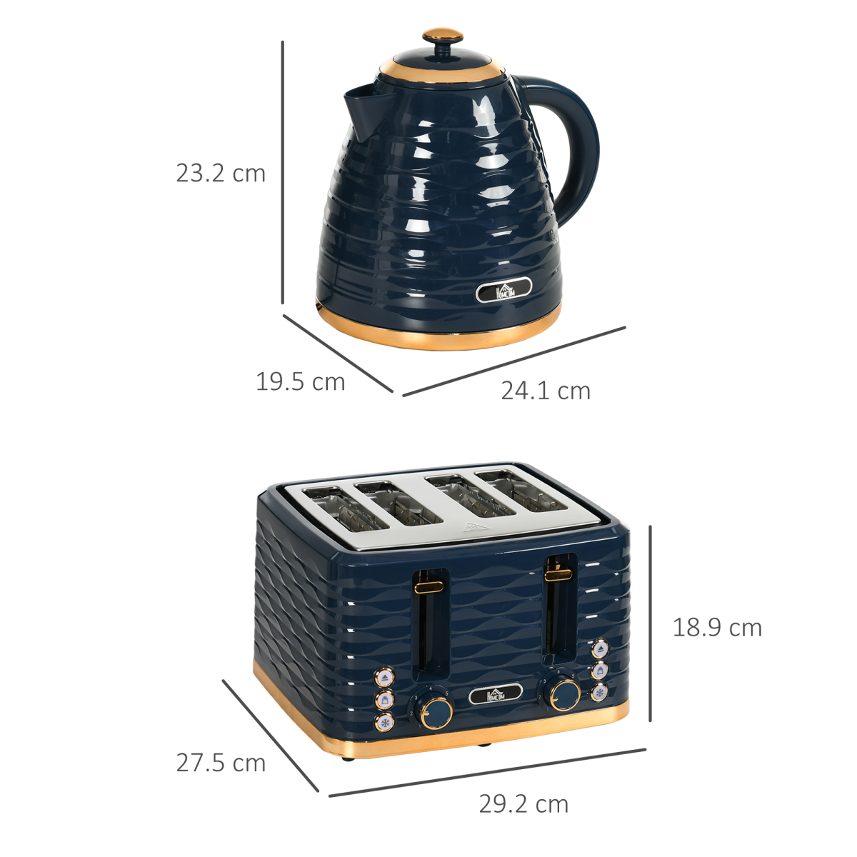 Kettle and Toaster Set 1.7L Rapid Boil Kettle and 4 Slice Toaster Blue